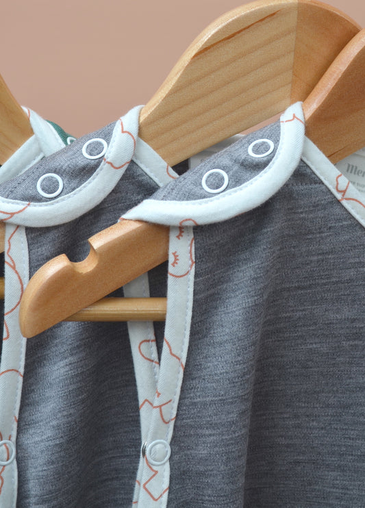 Merino Toddler Sleeping Bag - Grey Marle & Olive Green - Merineo