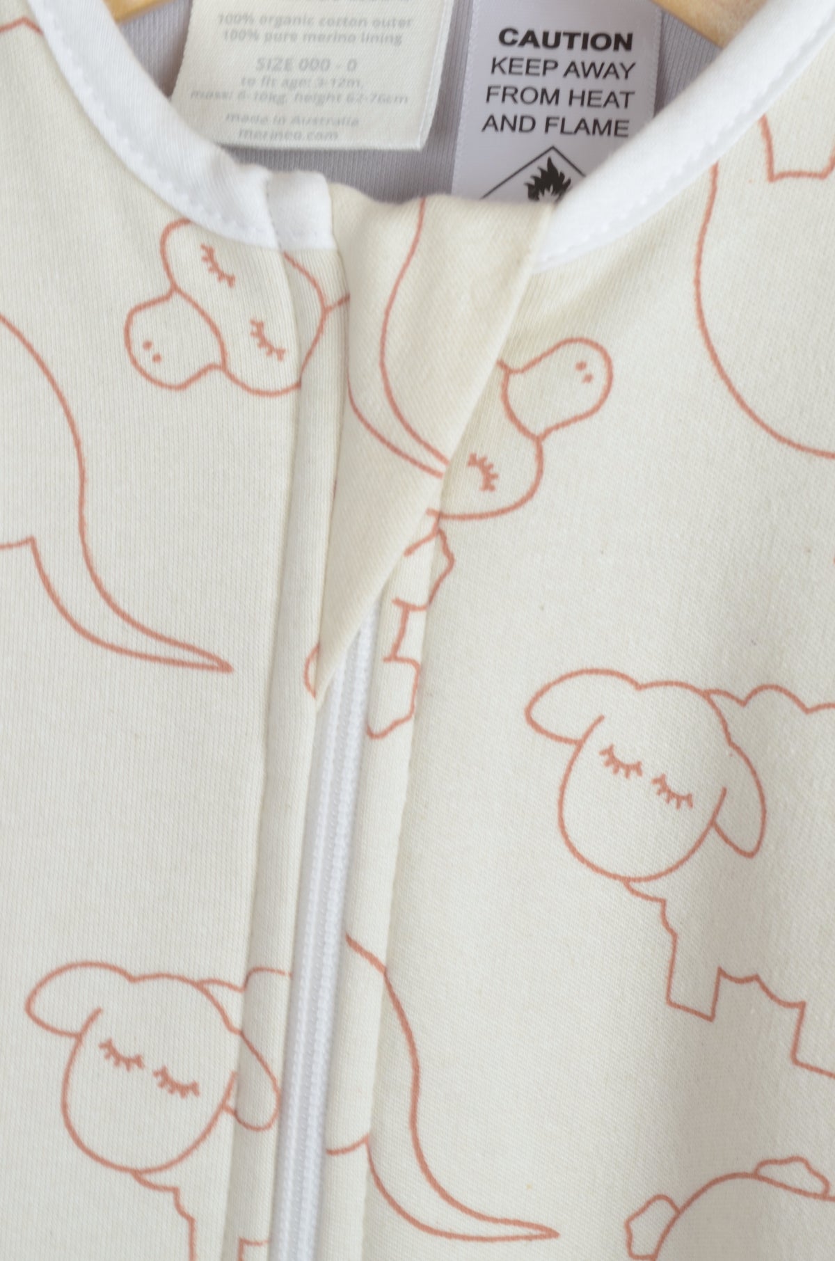 Merino + Organic Cotton Baby Sleeping Bag - Russet Sleepy Animals - Merineo