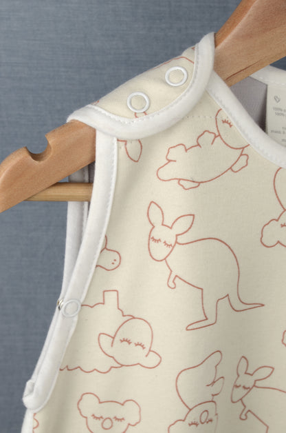 Merino + Organic Cotton Toddler Sleeping Bag - Russet Sleepy Animals - Merineo
